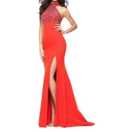 Sherri Hill Women's Beaded Halter Open Back Gown In Orange