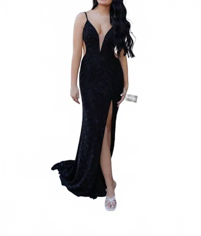 Sherri Hill Lace Sides Backless Dress In Black