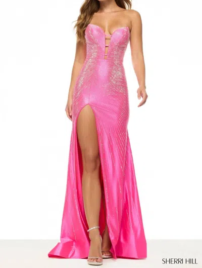 Sherri Hill Women's Strapless Fitted Hot Fix Dress In Bright Fuchsia In Multi