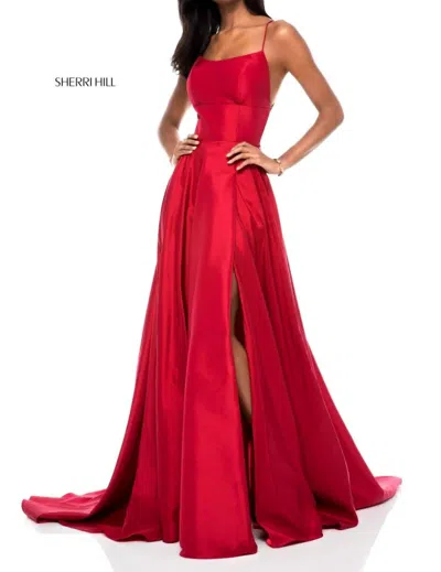Sherri Hill Women's Taffeta Lace Up Back Dress In Red