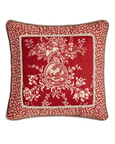Sherry Kline Home French Country Pillow W/ Toile Center, 19"sq. In Medium Red