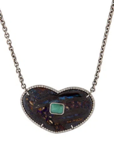Pre-owned Sheryl Lowe 1.15ct Emerald, Boulder Opal, & Diamond Pendant Necklace, 18" In Multi