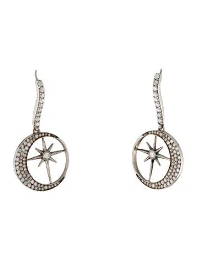 Pre-owned Sheryl Lowe 1.30ctw Diamond North Star Crescent Drop Earrings In Multi