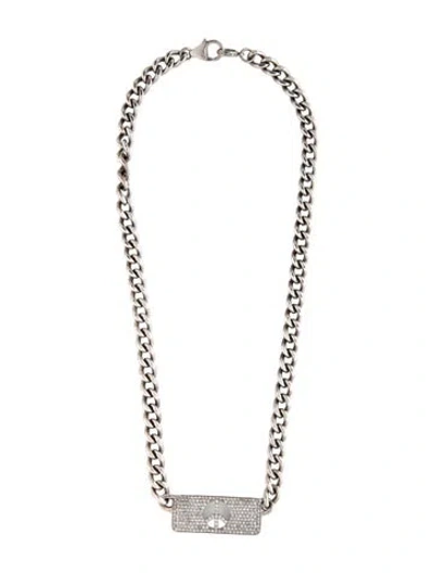 Pre-owned Sheryl Lowe 1.35ctw Diamond Peace Sign Id Connector Pendant Necklace, 18" In Multi