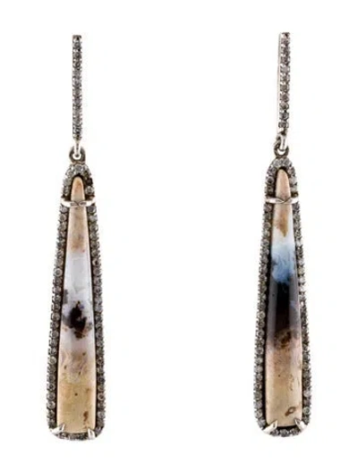 Pre-owned Sheryl Lowe 1.41ctw Diamond & Chalcedony Drop Earrings In Multi