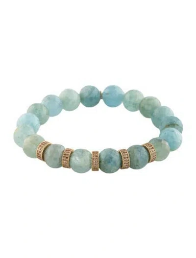 Pre-owned Sheryl Lowe 14k Aquamarine & Diamond Bead Bracelet, 6.25" In Multicolor