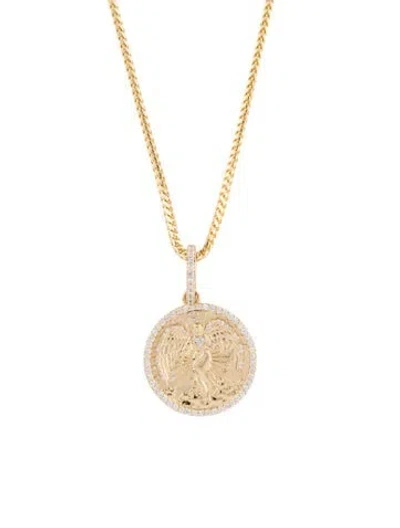 Pre-owned Sheryl Lowe 14k Diamond Guardian Angel Coin Pendant Necklace, 30" In Multi