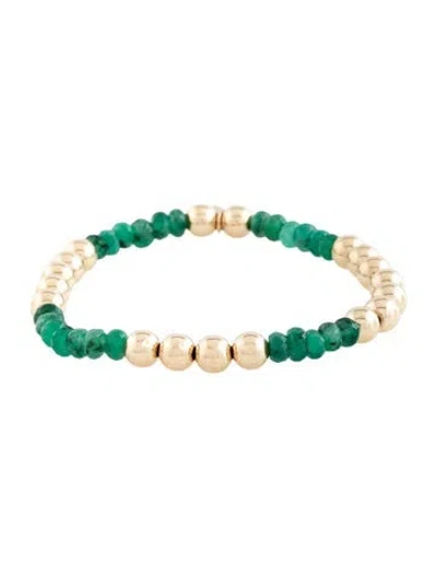Pre-owned Sheryl Lowe 14k Emerald And Bali Beaded Bracelet, 6" In Multicolor