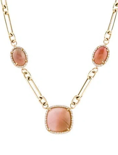 Pre-owned Sheryl Lowe 14k Garnet & Diamond Station Necklace, 19" In Multi