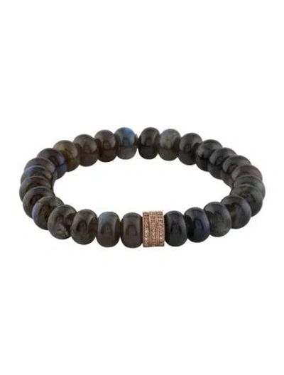 Pre-owned Sheryl Lowe 14k Labradorite & Diamond Bead Bracelet, 6.25" In Multicolor