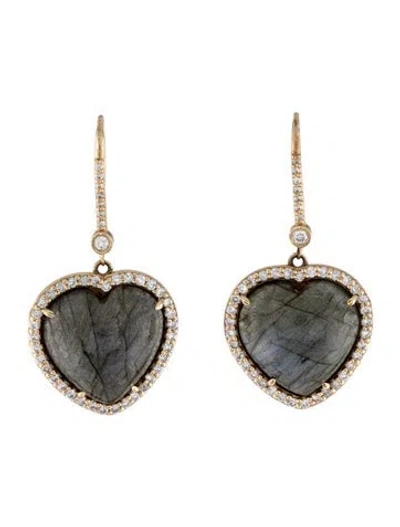 Pre-owned Sheryl Lowe 14k Labradorite & Diamond Heart Drop Earrings In Multi