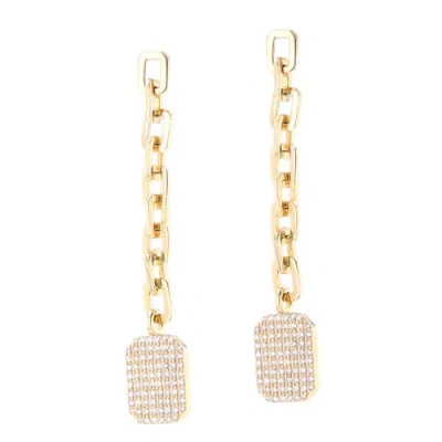Sheryl Lowe 14k Link Drop With Pave Sheild Earrings In Gold