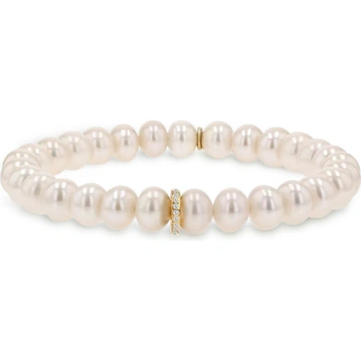 Sheryl Lowe 14k Pearl 8mm Bead Bracelet With Diamond Rondelle In Pearl/gold