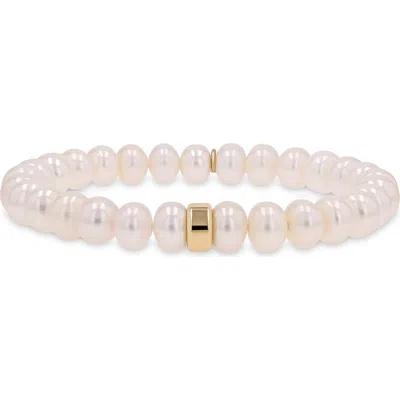 Sheryl Lowe 14k Pearl 8mm Bead Bracelet With Smooth Rondelle In Pearl/gold