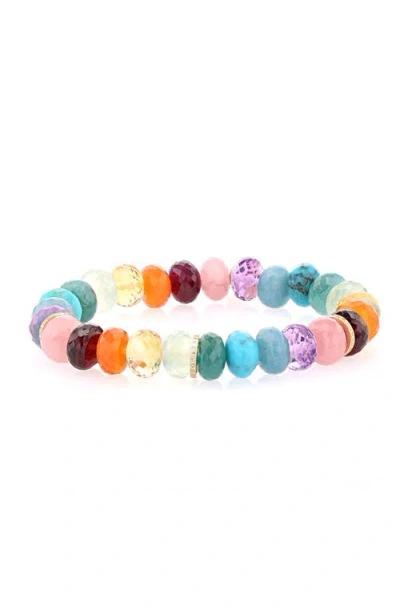 Sheryl Lowe 14k Rainbow Mix 10mm Bead Bracelet With 3 Diamond Rondelles In Rainbox Mix/14kt Yellow Gold