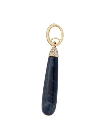 Pre-owned Sheryl Lowe 14k Sapphire & Diamond Elongated Drop Pendant In Multi