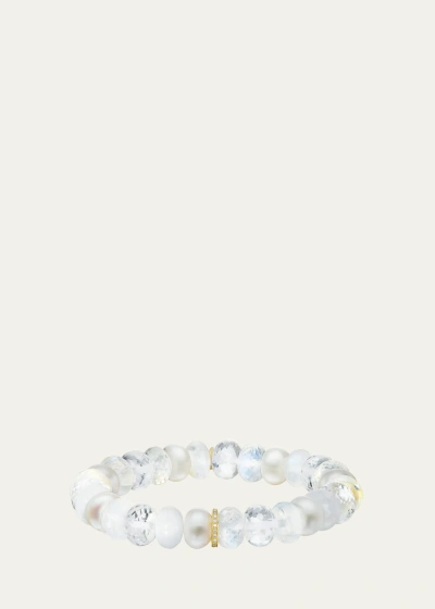 Sheryl Lowe 14k White Mix 10mm Bead Bracelet With Pave Diamond Rondelle In Yellow Gold