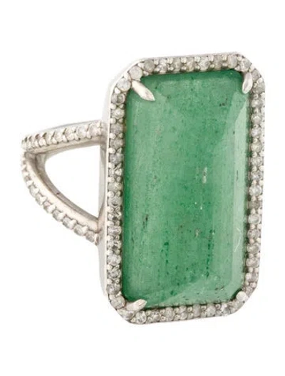 Pre-owned Sheryl Lowe 16.49ct Aventurine Quartz & Diamond Cocktail Ring In Multi