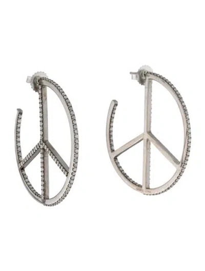 Pre-owned Sheryl Lowe 2.24ctw Diamond Peace Sign Hoop Earrings In Multi