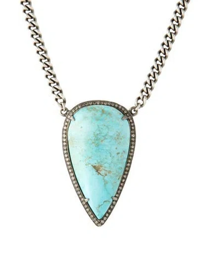 Pre-owned Sheryl Lowe 53.60ct Turquoise & Diamond Pendant Necklace, 18" In Multicolor