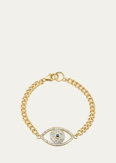 Sheryl Lowe 5mm 14k Diamond Evil Eye Chain Bracelet In Gold