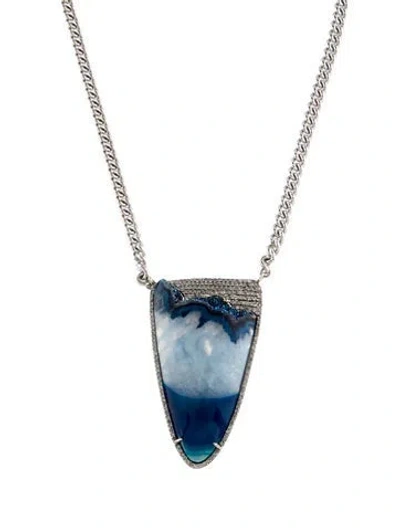 Pre-owned Sheryl Lowe Agate & Diamond Pendant Necklace, 17.75" In Multi