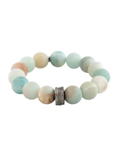 Pre-owned Sheryl Lowe Amazonite & Diamond Beaded Bracelet, 6" In Multicolor