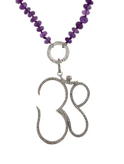 Pre-owned Sheryl Lowe Amethyst & Diamond Om Pendant Necklace, 35", 35" In Multicolor