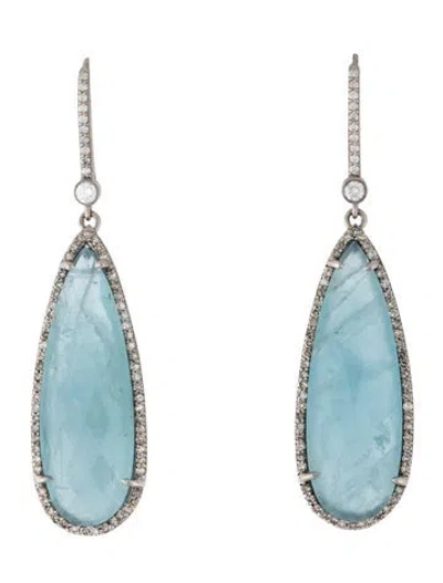 Pre-owned Sheryl Lowe Aquamarine & Diamond Drop Earrings In Multicolor