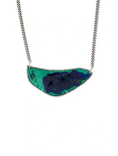 Pre-owned Sheryl Lowe Azurmalachite & Diamond Pendant Necklace, 18" In Multi