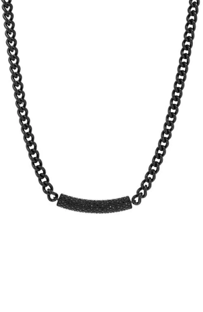 Sheryl Lowe Black Diamond Bar On Curb Chain Necklace In Black Rhodium