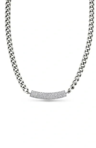 Sheryl Lowe Black Diamond Bar On Curb Chain Necklace In Sterling Silver