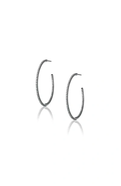 Sheryl Lowe Black Hoop Earrings With White Diamonds