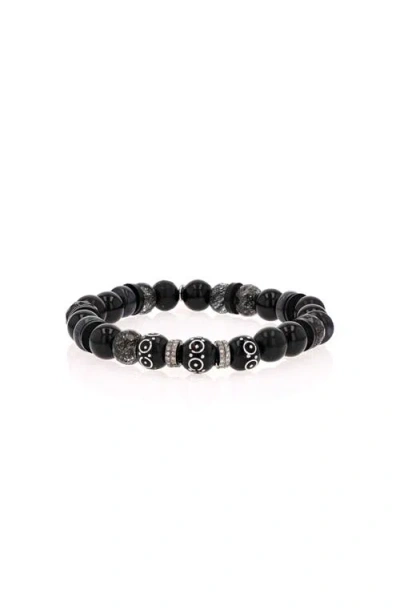 Sheryl Lowe Black Mix 8mm Bead Bracelet With 4 Diamond Rondelles In Black/sterling Silver