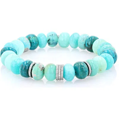 Sheryl Lowe Blue Mix Bead Bracelet With 5 Diamond Rondelles In Multi