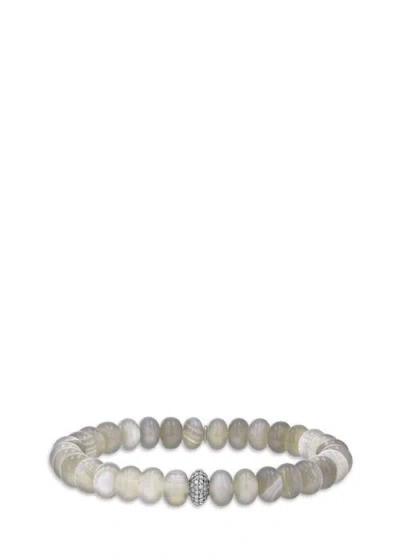 Sheryl Lowe Botswana Agate 8mm Bead Bracelet With Diamond Donut In Agate/sterling Silver
