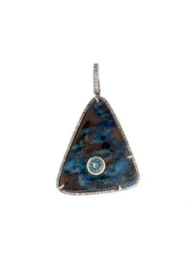 Pre-owned Sheryl Lowe Boulder Opal, Aquamarine & Diamond Pendant, 2.5" In Multi
