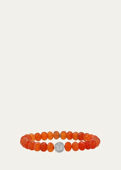 Sheryl Lowe Carnelian 8mm Bead Bracelet With Pave Diamond Butterfly Cutie In Orange