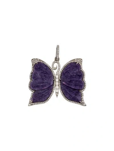 Pre-owned Sheryl Lowe Charoite & Diamond Butterfly Pendant, 2.25" In Multicolor