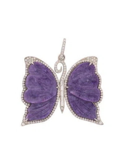 Pre-owned Sheryl Lowe Charoite & Diamond Butterfly Pendant In Multi