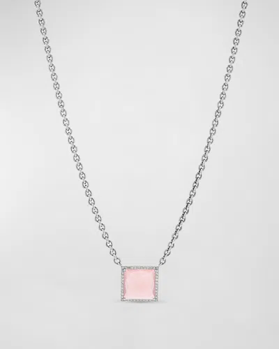 Sheryl Lowe Chris And Angel Rose Quartz Pave Diamond Necklace In Silver