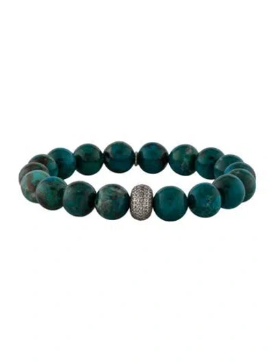 Pre-owned Sheryl Lowe Chrysocolla & Diamond Bead Bracelet, 6.25" In Multi