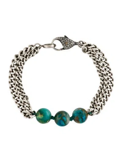 Pre-owned Sheryl Lowe Chrysocolla In Chalcedony, Diamond & Glass Bead Link Station Bracelet, 6.75" In Multi