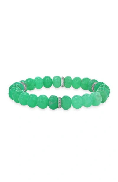Sheryl Lowe Chrysoprase 9mm Bead Bracelet With 3 Diamond Rondelles In Chrysoprase/sterling Silver