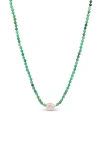 Sheryl Lowe Chrysoprase Bead Necklace With Baroque Pearl And Diamond Rondelles