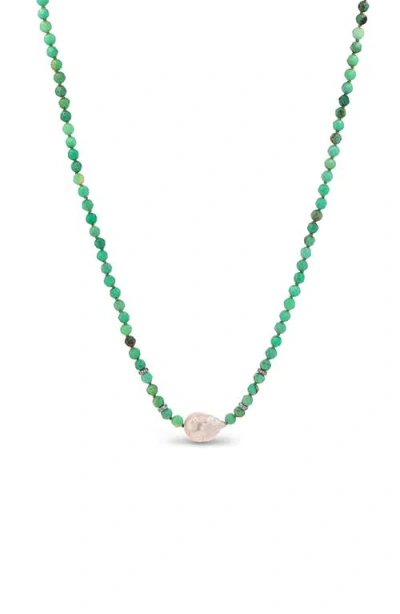 Sheryl Lowe Chrysoprase Bead Necklace With Baroque Pearl And Diamond Rondelles