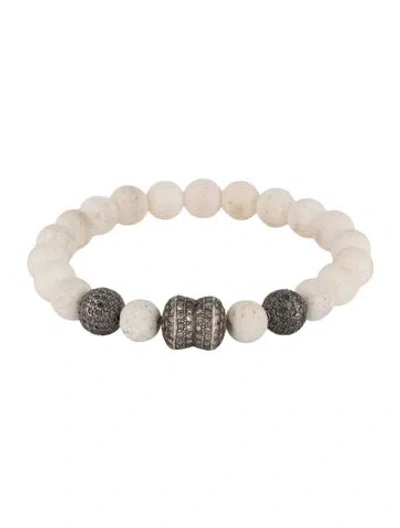 Pre-owned Sheryl Lowe Coral & Diamond Bead Bracelet, 6.25" In Multicolor