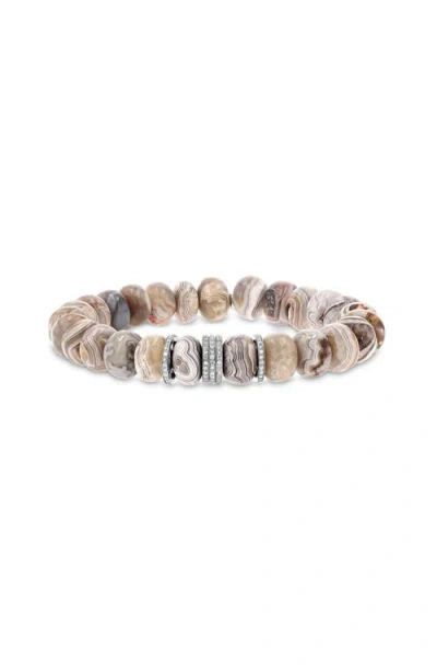 Sheryl Lowe Cream Agate 10mm Bead Bracelet With 5 Diamond Rondelles In Sterling Silver/cream Agate