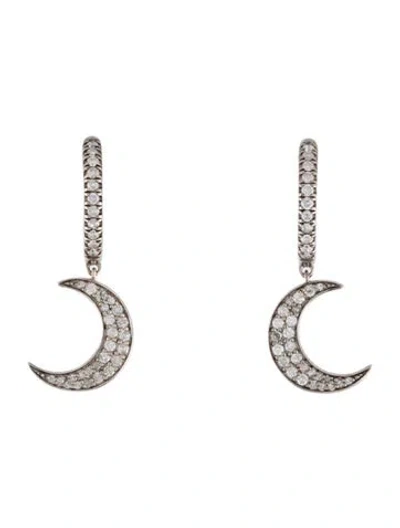 Pre-owned Sheryl Lowe Diamond And Crescent Moon Huggie Earrings In Multicolor