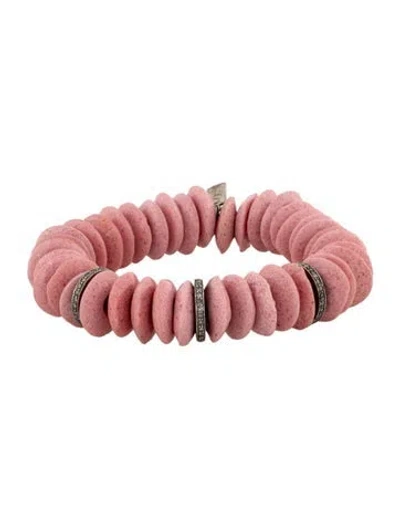 Pre-owned Sheryl Lowe Diamond & Glass Bead Bracelet, 6" In Pink